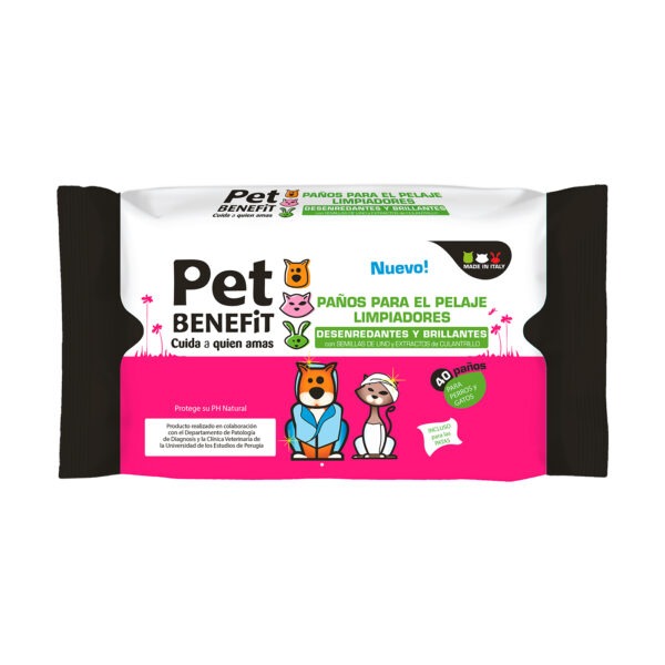 PAÑOS PET BENEFIT, HIGIENE PELAJE BRILLANTE, PAQUETE 40 UDS.